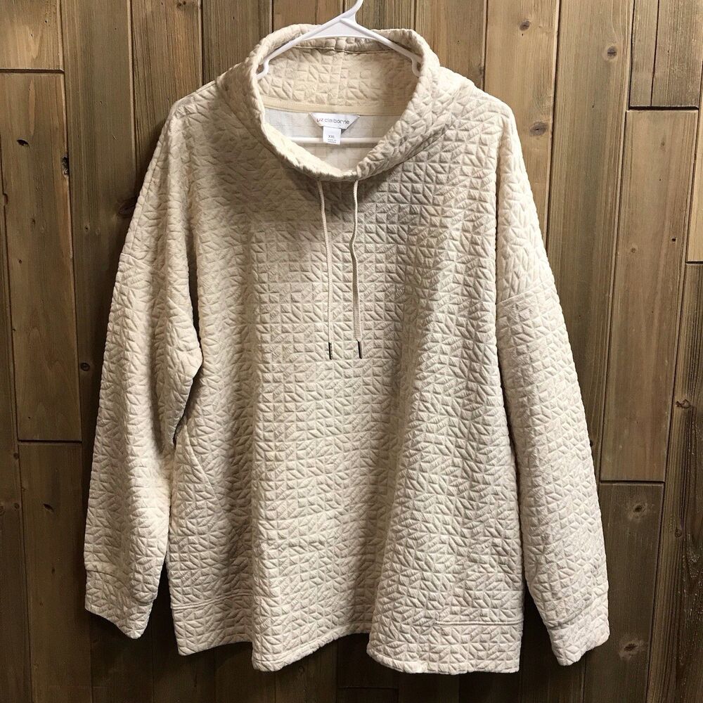 Liz Claiborne Womens Sz. XXLarge Cowl Neck Pull Over Cream Quilt Drawstring - Picture 2 of 10